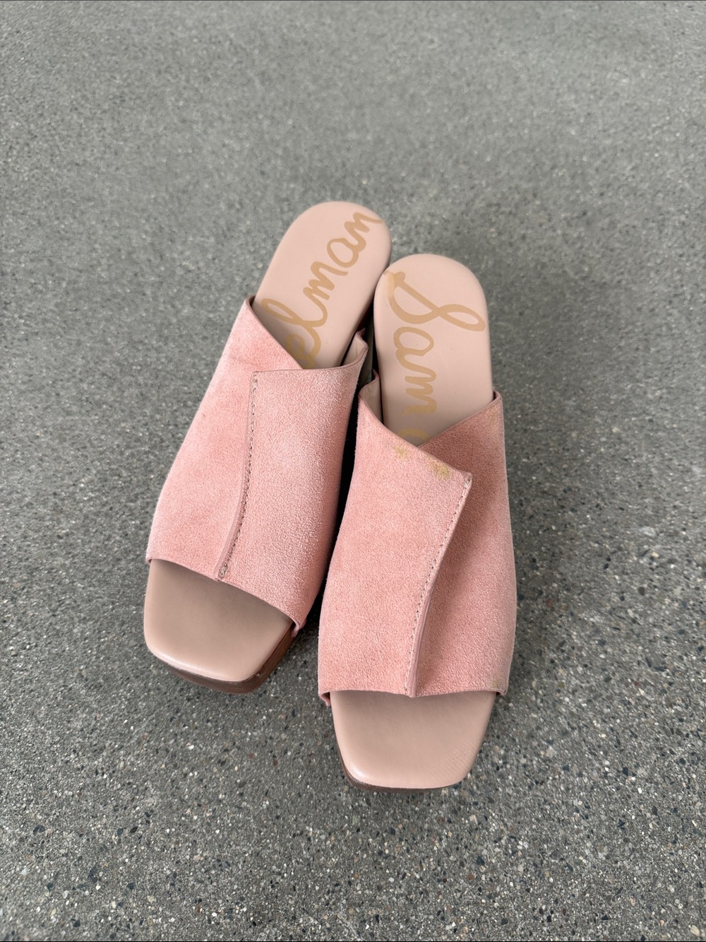 Sam Edelman Blush Pink Suede Open-Toe Slide Mules